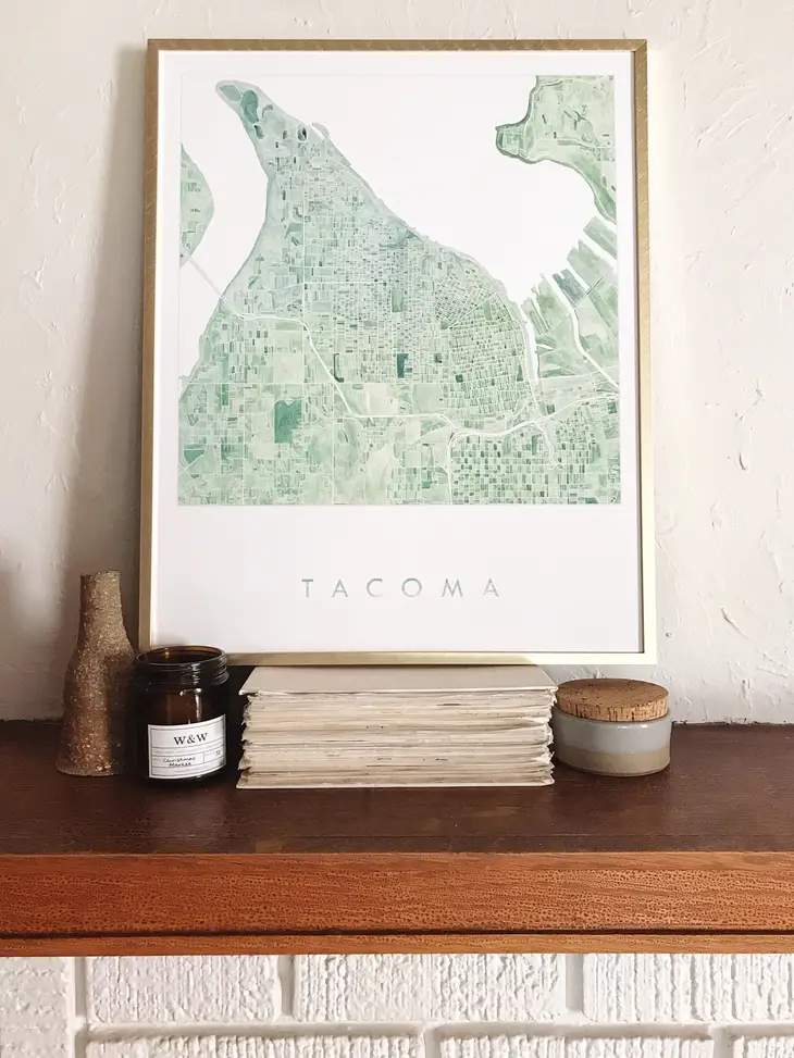 Turn of the Centuries - Tacoma Watercolor City Blocks Map Print in Green - Image 3