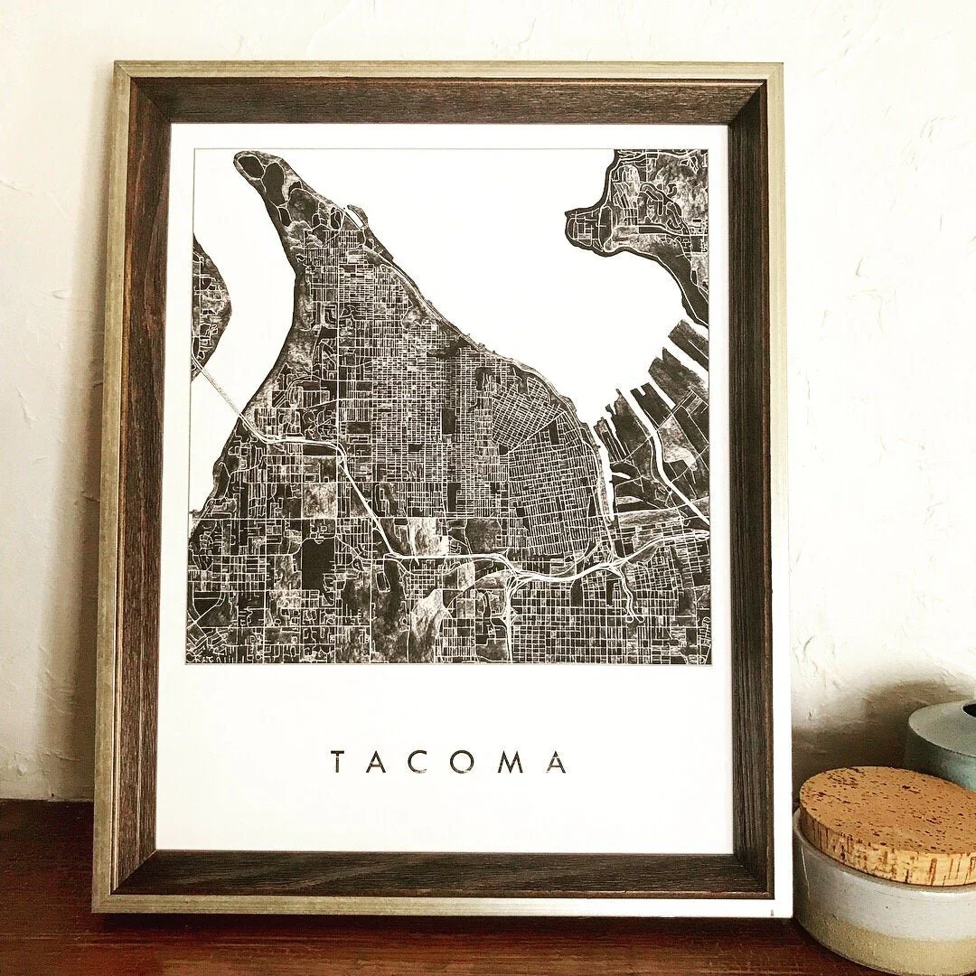 Turn of the Centuries - Tacoma, WA Watercolor Map Print - Black - Image 4